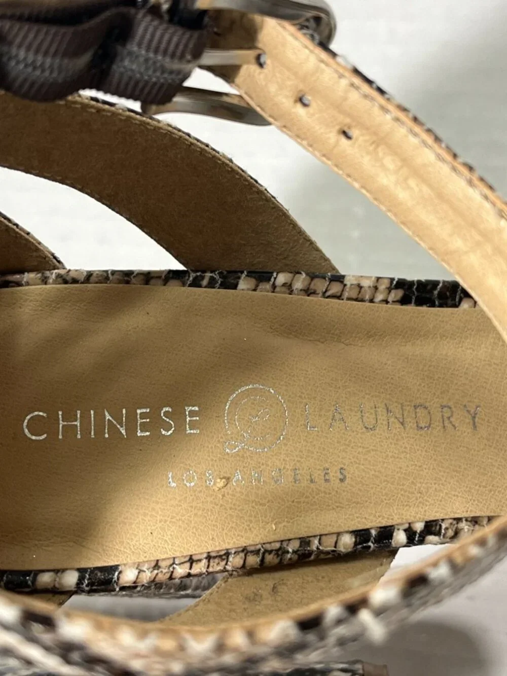 Chinese Laundry Women's Size 10 Snakeskin Print Ankle Strap High Heel Sandals